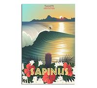 EKOAW Vintage Tahiti French Polynesia Surf Travel Poster Canvas Wall Home Room Decor Art Poster Painting Picture Print Gift Posters（Frameless） 20x30cm