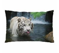 EKOBLA Throw Pillow Cover White Tiger Waterfall Albino Animal Big Cat Wild Animal Face Decor Lumbar Pillow Case Cushion for Sofa Couch Bed Standard Queen Size 20x30 Inch