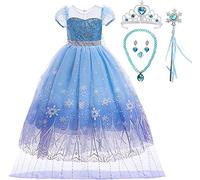 EKOMIS Disney Princess Dress, Elsa Style, Cosplay, Halloween, Dress, Costume, Events, Birthday Gift, Fluffy, Kids Dress, For Commemorative Photo Shooting 100, 110, 120, 130, 140, 150