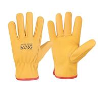 EKON Safety Work Gloves - Unisex Leather, Lorry Driving & Gardening Gloves - Premium Quality Hand Protection (Fleece Lined, Large 5 Pairs)