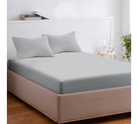 EKOSCIOUS 100% Tencel Lyocell Eucalyptus Sateen Soft Solid, Double Size, 18'' Deep Pocket Fitted Bed Sheet, Grey - Cool & Softer than Bamboo and Silk Sheets