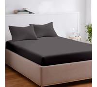 EKOSCIOUS 100% Tencel Lyocell Eucalyptus Sateen Soft Solid, Double Size, 40cm Deep Pocket Fitted Bed Sheet, Dark Grey - Breathable, Cool & Softer