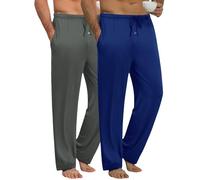 Ekouaer 2 Pack Men's Pajama Bottoms Long Checked Pyjama Pants Soft Adjustable Waist, Double Side Pockets Father's Day Gift, Blue + gray Plaid S