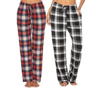Ekouaer 2 Pack Women's Pyjama Bottoms Checked Lounge Pants with Pockets Ultra Soft Pajama Pants