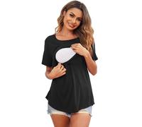Ekouaer 3 Pack Women's Nursing Tops Short Sleeve Maternity Clothes Summer Double Layer Breastfeeding Top Loose Fit T-Shirt Pregnancy Clothing, Black, XXL