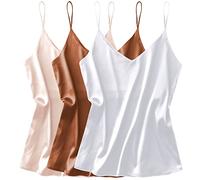 Ekouaer 3 Pack Womens Silk Satin Tank Tops V Neck Camisole Cami Spaghetti Strap Top Loose Sleeveless Blouses Tank Shirt XXL