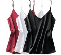 Ekouaer 3 Pack Womens Silk Satin Tank Tops V Neck Camisole Cami Spaghetti Strap Top Loose Sleeveless Blouses Tank Shirt XXL