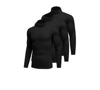 Ekouaer 3Pack Men's Thermal Top Long Sleeve Turtleneck Shirts Basic Undershirt Baselayer for Winter Black*3 L