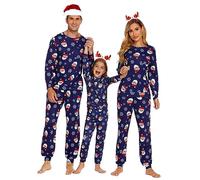 Ekouaer Christmas Family Matching Pyjamas Mens Ladies Boys Girl Childrens Holiday Sleepwear Soft Nightwear Pjs Clothes, Navy Santa, S