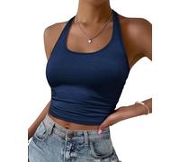 Ekouaer Going Out Tops Crop Top Tank Top for Women Backless Vest Sommer Ribbed Knitted Basic Vest Tops, Blue, S