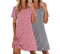 Ekouaer Ladies Nighties Cotton Nightdress Nightgowns 2 Pack Womens Summer Night Shirts Short Sleeve, Pink heart+Grey, XXL