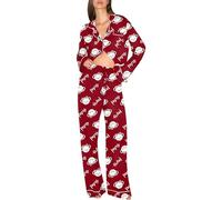 Ekouaer Ladies Pyjamas Long Sleeve Women's Pyjama Sets Pjs For Women Sets Loungewear Two Pieces Red Teddy Bear XL