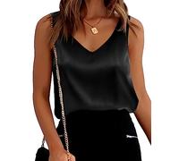 Ekouaer Ladies Summer Vest Basic Tank Tops V Neck Cami Loose Fit Camisole Sleeveless Undershirt XS to XXL,Black,XXL