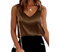 Ekouaer Ladies Summer Vest Basic Tank Tops V Neck Loose Fit Sleeveless Shirts XS to XXL,Brown,XXL