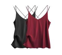 Ekouaer Ladies Vest Basic Tank Tops V Neck Cami Loose Fit Camisole Sleeveless Camisole Tops for Women Silk Vest Black+Wine Red S