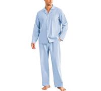 Ekouaer Light Blue Cotton Pyjamas Men 2 Piece Set Cotton Warm Comfortable Traditional Classic Pyjamas Sets Fly Opening, Light Blue, XL