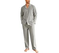 Ekouaer Men's Pyjama 2 Piece Set Cotton Warm Comfortable Traditional Classic Pyjamas Sets Fly Opening Quality, Grey, L
