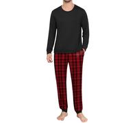 Ekouaer Mens Pyjamas Set Long Sleeve Cosy Pjs Sets Tartan 2 Piece Jersey Nightwear with Pocket and Cuffs Crew Neck Lounge Pajamas Pijamas Sleepwear