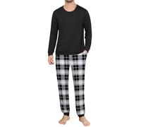 Ekouaer Mens Pyjamas Set Long Sleeve Cosy Pjs Sets Tartan 2 Piece Jersey Nightwear with Pocket and Cuffs Crew Neck Lounge Pajamas Pijamas Sleepwear