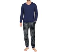 Ekouaer Mens Pyjamas Set Long Sleeve Cosy Pjs Sets Tartan 2 Piece Jersey Nightwear with Pocket and Cuffs Crew Neck Lounge Pajamas Pijamas Sleepwear