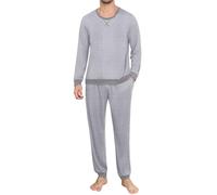 Ekouaer Mens Pyjamas Set Long Sleeve Cosy Pjs Sets Tartan 2 Piece Jersey Nightwear with Pocket and Cuffs Crew Neck Lounge Pajamas Pijamas Sleepwear Light Gray