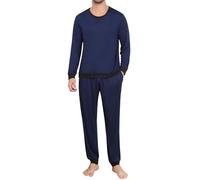 Ekouaer Mens Pyjamas Set Long Sleeve Cosy Pjs Sets Tartan 2 Piece Jersey Nightwear with Pocket and Cuffs Crew Neck Lounge Pajamas Pijamas Sleepwear Blue