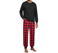 Ekouaer Mens Pyjamas Set Pjs Set with Cuffed Cosy Long Sleeve Lounge Wear Jersey Pajamas for Men Stripe Sleepwear with 2 Pockets Tartan Nightwear Checked 2 Piece Pijamas