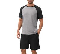 Ekouaer Men's Top and Short Bottoms Pyjama Set Mens Pyjamas Traditional 2 Piece Pjs Short T-shirt Pockets, Black, S