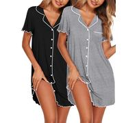 Ekouaer Nighties for Women 2 Pack Summer Nightdress Button Down Nightgowns Short Sleeve Nightshirt Soft Sleepwear V Neck Maternity Dress
