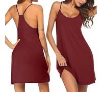 Ekouaer Nighties for Women Bamboo Viscose Nightdresses Racerback Sleeveless Ladies Nightwear Spaghetti Strap Nighty, Red S