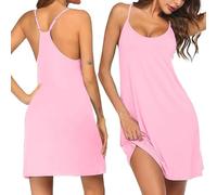 Ekouaer Nighties for Women Bamboo Viscose Nightdresses Racerback Sleeveless Ladies Nightwear Spaghetti Strap Nighty, Pink M