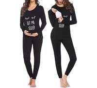 Ekouaer Nursing Loungewear Labor and Delivery Maternity Two Piece Pajamas Set Strar Light, Black-2, XL