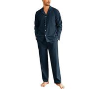 Ekouaer Pyjama Bottoms Mens Traditional Classic Pyjamas Sets 100% Cotton Loungewear Sleepwear Nightwear Pj's Fly Opening, Blue, XL
