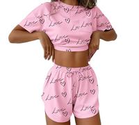 Ekouaer Pyjamas for Women Short Sleeve Pjs Summer Pyjama Set Ladies Nightwear Cute Top and Split Shorts, Pink XXL