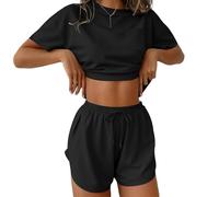 Ekouaer Pyjamas for Women Short Sleeve Pjs Summer Pyjama Set Ladies Nightwear Cute Top and Split Shorts, Black S
