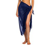 Ekouaer Sarong Swimsuit Coverup for Women Chiffon Long Beach Tie Wrap Skirt Sexy Bikini Sheer Scarf Bathing Suit Bottom, Navy Blue, One Size