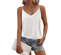 Ekouaer Satin Tops for Women UK Camisole Top V Neck Vest Casual Cami Sleeveless Blouses Summer Basic Tank Shirt White M