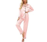 Ekouaer Silk Pyjamas for Women Classic Satin Pyjama Set Button Down Ladies Pyjamas Two Piece Pjs for Women Sets Sleepwear Loungewear Pink