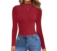 Ekouaer Thermal Tops Womens Mock Neck Long Sleeve Top Turtle Neck Shirt Slim Fit Base Layer Basic, Red, M