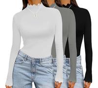 Ekouaer Womens 3 Pack Long Sleeve Shirts Turtleneck Tops for Women Stretch Fitted Thermal Undershirt Layer S-XXL,Black+White,XXL