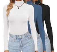 Ekouaer Womens 3 Pack Long Sleeve Shirts Turtleneck Tops Thermal Shirts Winter T-Shirt Stretch Basic Tops Black + Blue + White S