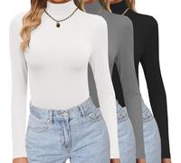 Ekouaer Womens 3 Pack Long Sleeve Tops Turtleneck TopsThermal Shirts Winter T-Shirt Stretch Basic Tops Black + Grey + White S