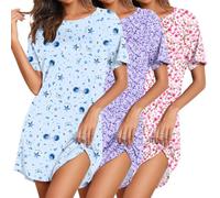Ekouaer Womens 3 Pack Nighties, Blue+Violett+Pink Floral XL