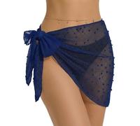 Ekouaer Women's Beach Sarong Wraps Mesh for Women Sparkling Net Embroidery Swimsuit Skirt Bikini Cover Up Blue L
