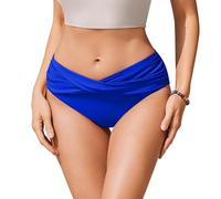 Ekouaer Women's Bikini Bottoms Swim Pants Twist Front Ruched Swimsuit Basic Swimwear Snorkel Blue 2XL