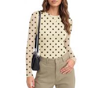 Ekouaer Women's Mesh Long Sleeve Tops Sheer Thermal Shirt Polka Dots L