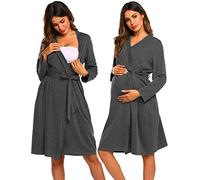 Ekouaer Women's Nursing Robe 3 in 1 Labor Delivery Maternity Dress Hospital Gown Breastfeeding Bathrobes, Grey, Medium