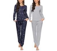 Ekouaer Womens Pajamas Long Sleeve Pjs Set Loungewear Soft 2 Pieces Ladies Sleepwear with Pockets Winter 2025, Grey + Star, S