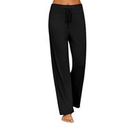 Ekouaer Women's Pyjama Bottoms Wide Leg Pajama Pants Comfy Drawstring Sleep Pants Soft Lounge Pants Black White