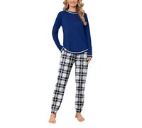 Ekouaer Women's Pyjama Sets Long Soft Nightwear Warm Winter Plaid PJs Loungewear Sleepwear S-XXL